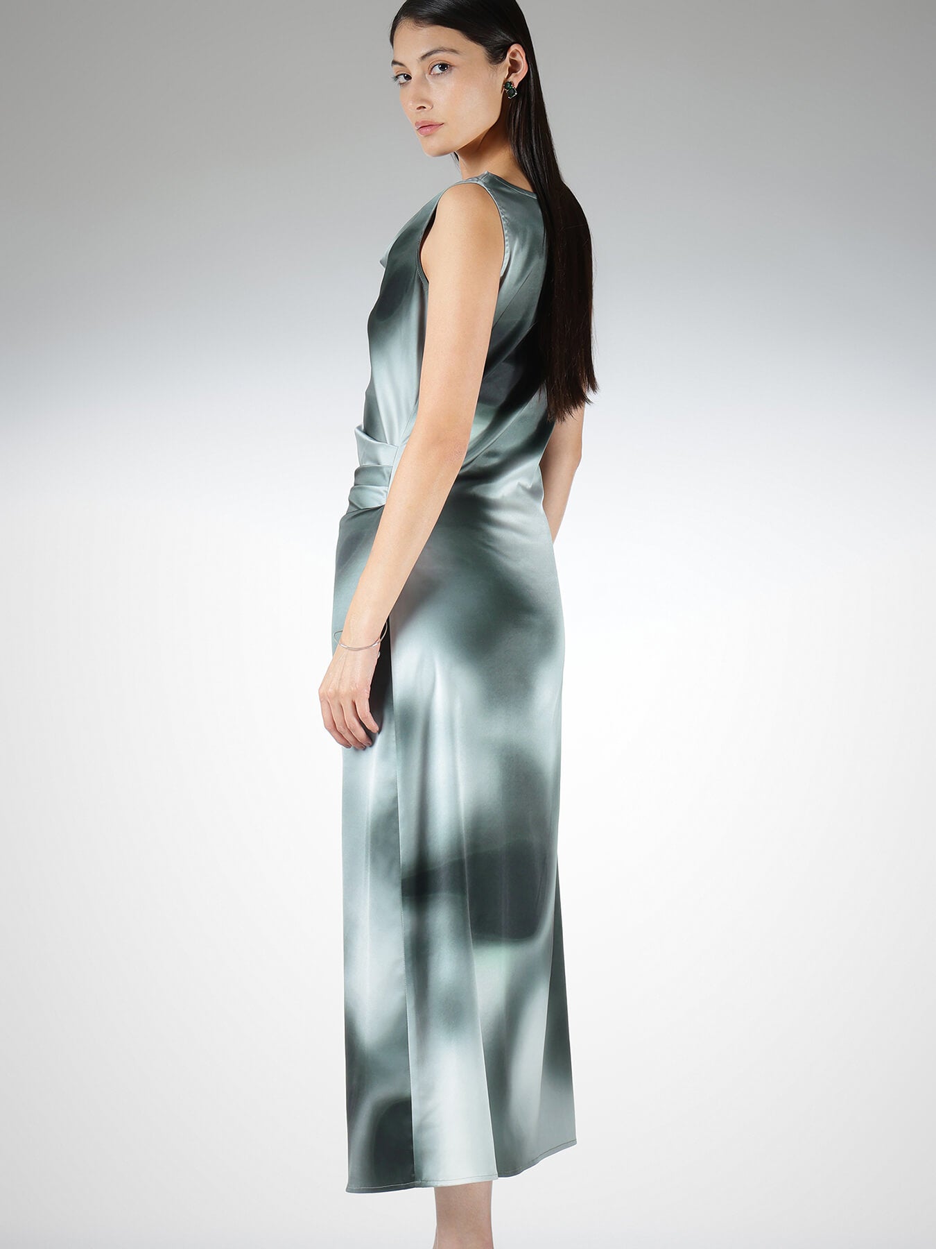 Satin Ombre A-Line Dress - Olive