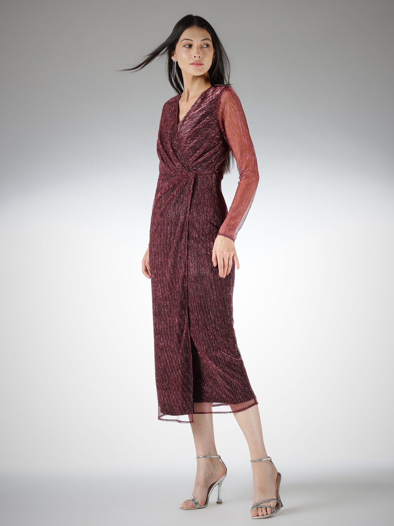 Pleated Wrap Sheath Dress - Champagne