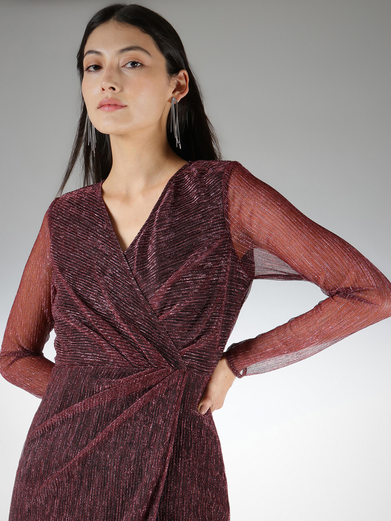 Pleated Wrap Sheath Dress - Champagne