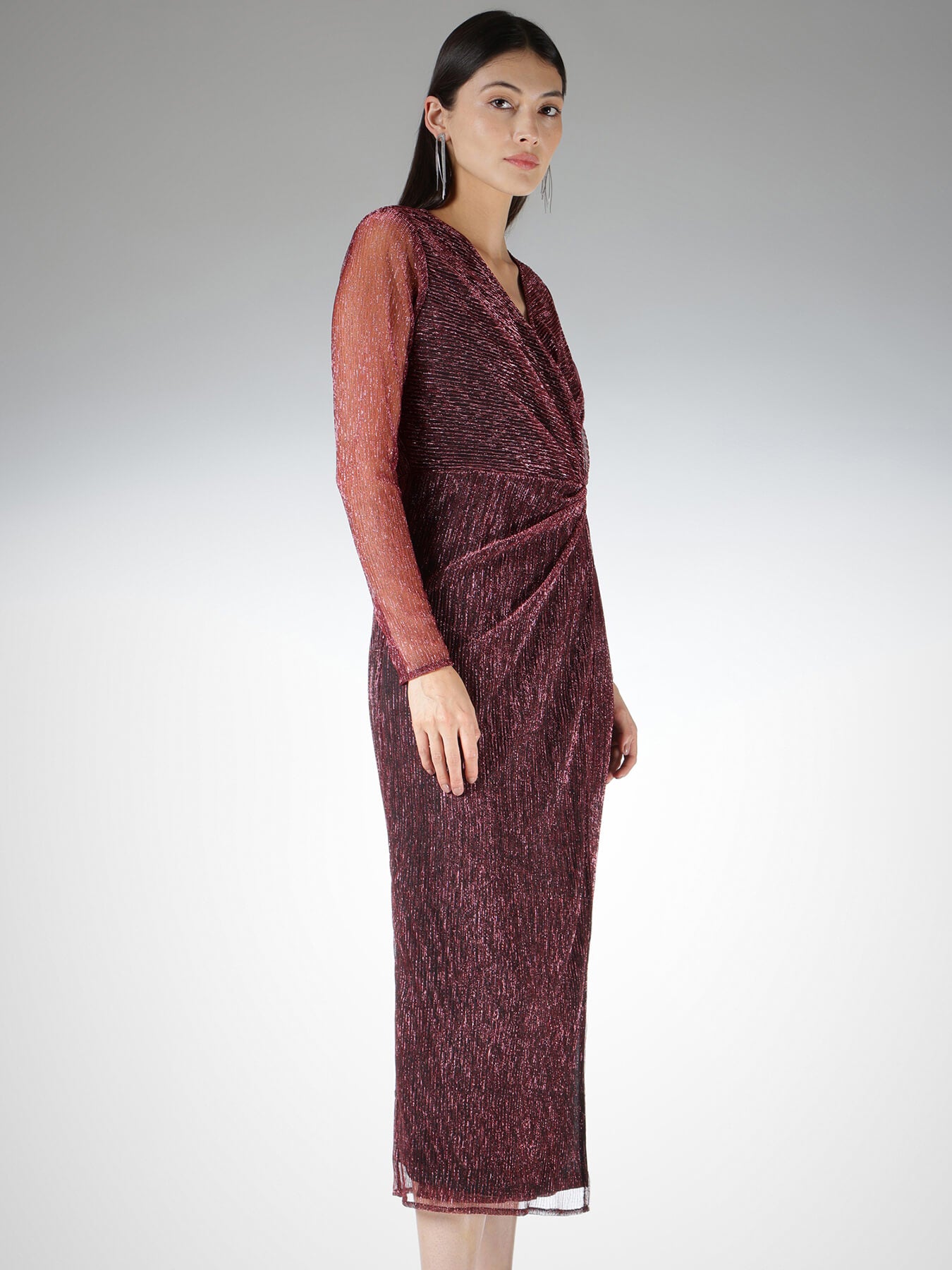 Pleated Wrap Sheath Dress - Champagne