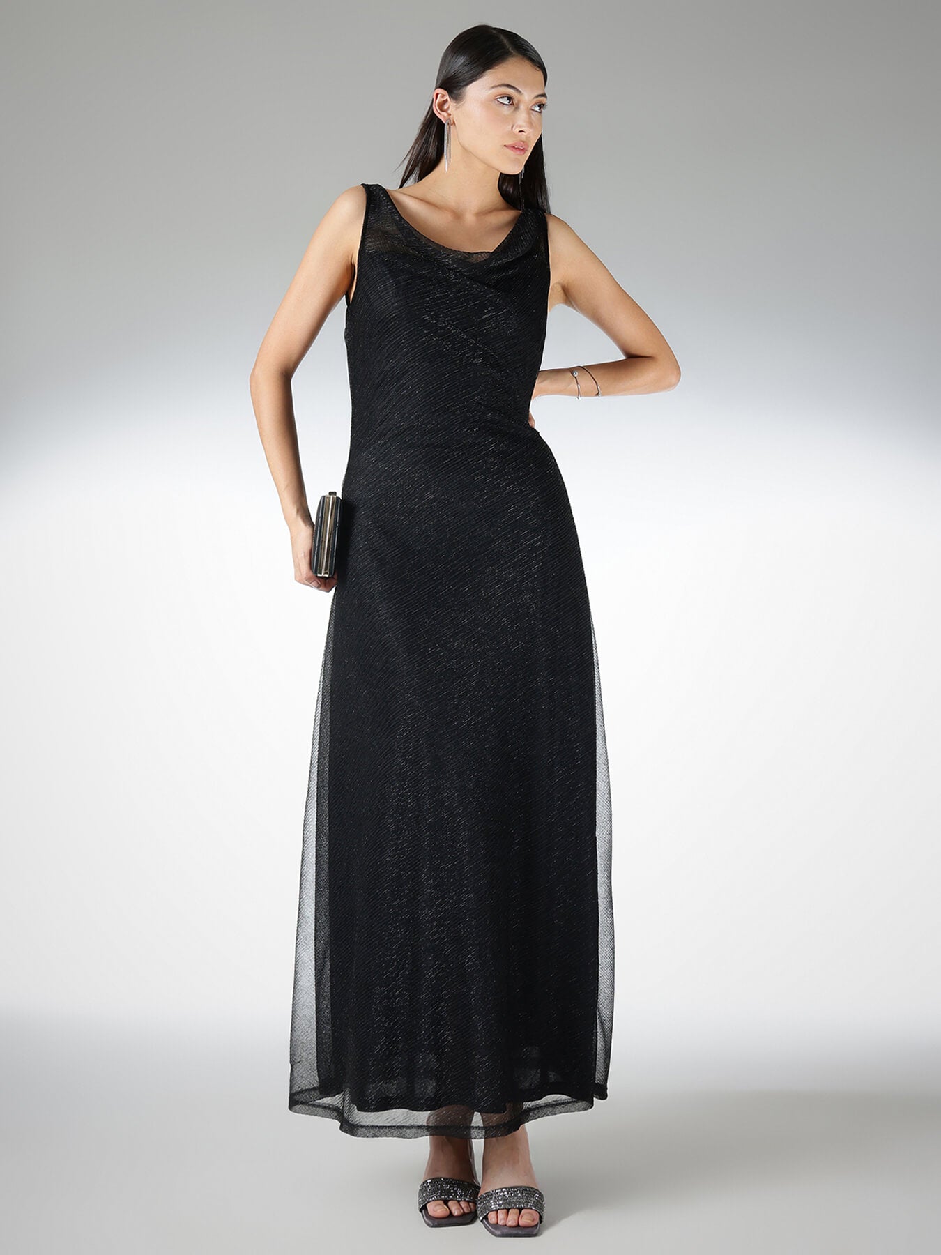 Cowl Neck Maxi Dress - Black