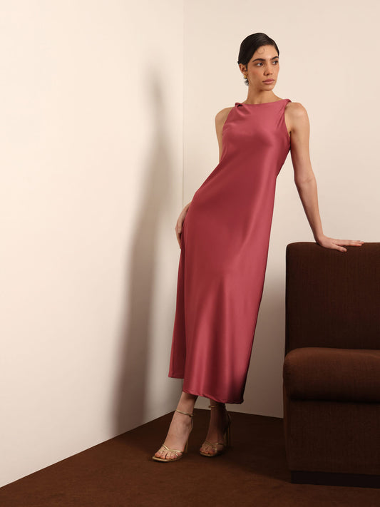 Satin A-Line Dress - Red