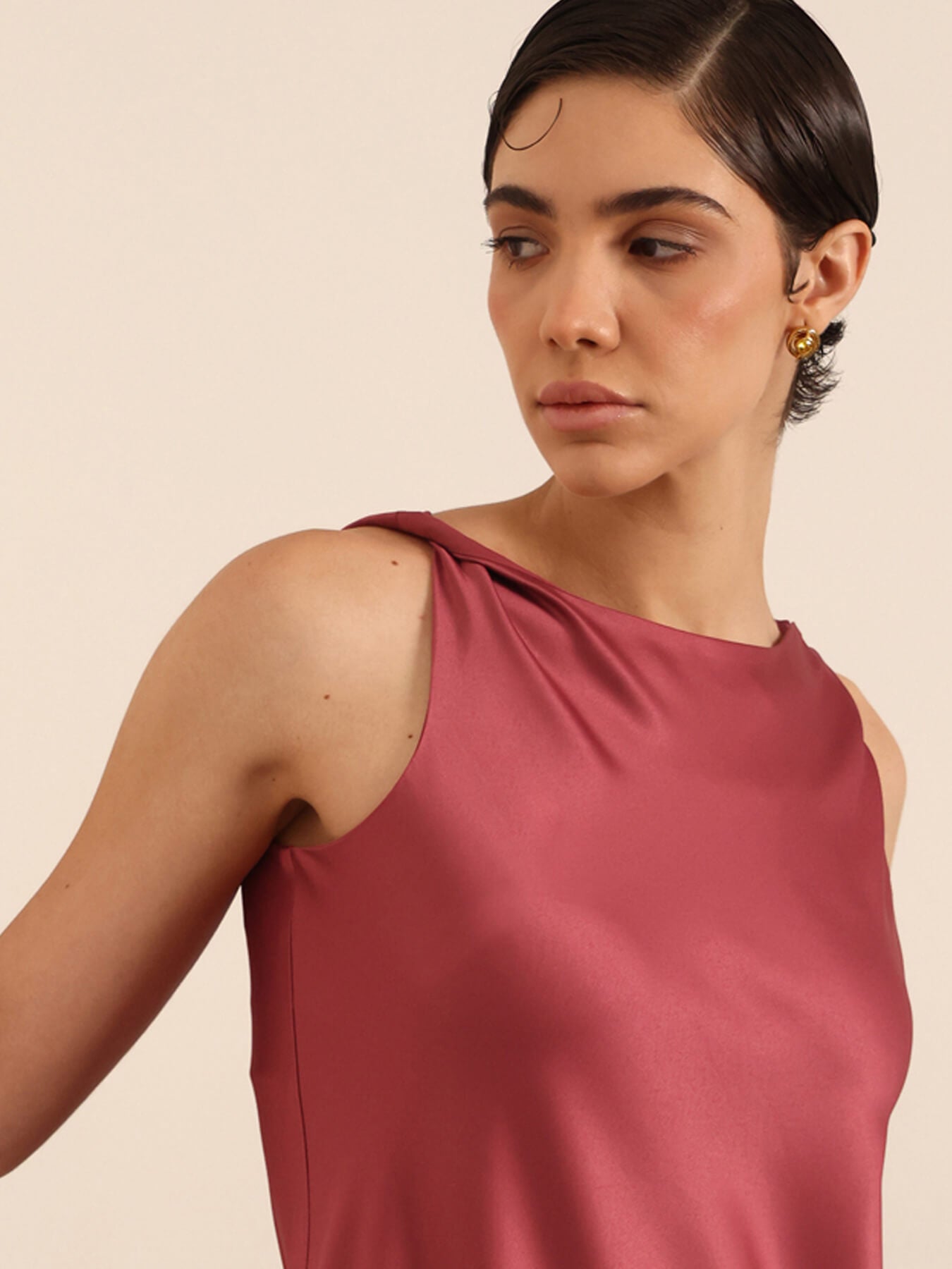 Satin A-Line Dress - Red