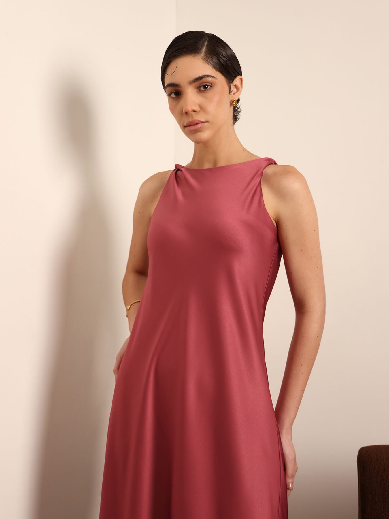 Satin A-Line Dress - Red