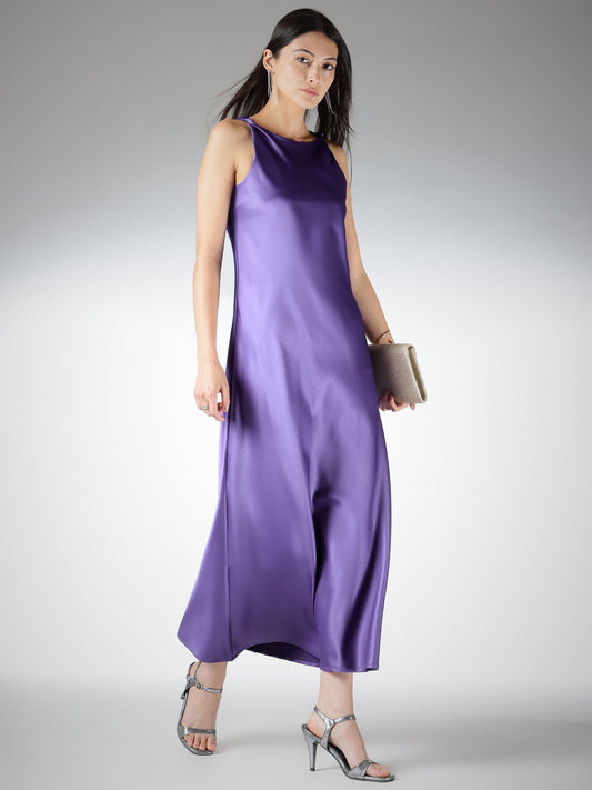 Satin A-Line Dress - Purple