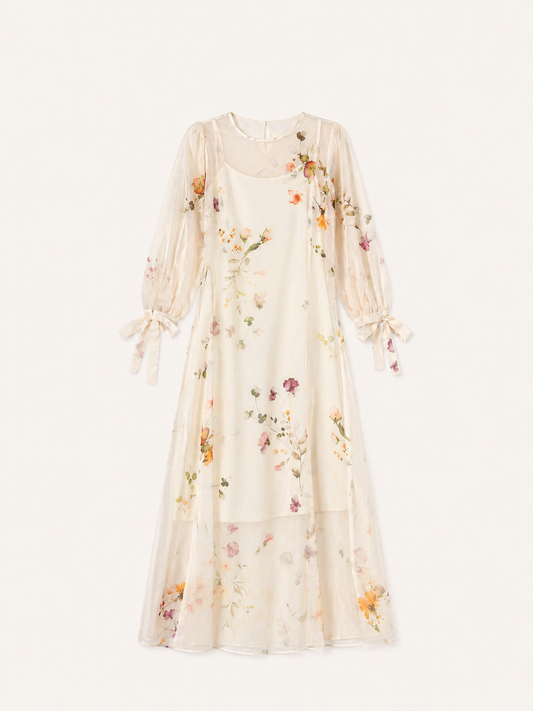 Floral Fit and Flare Dress - Off White