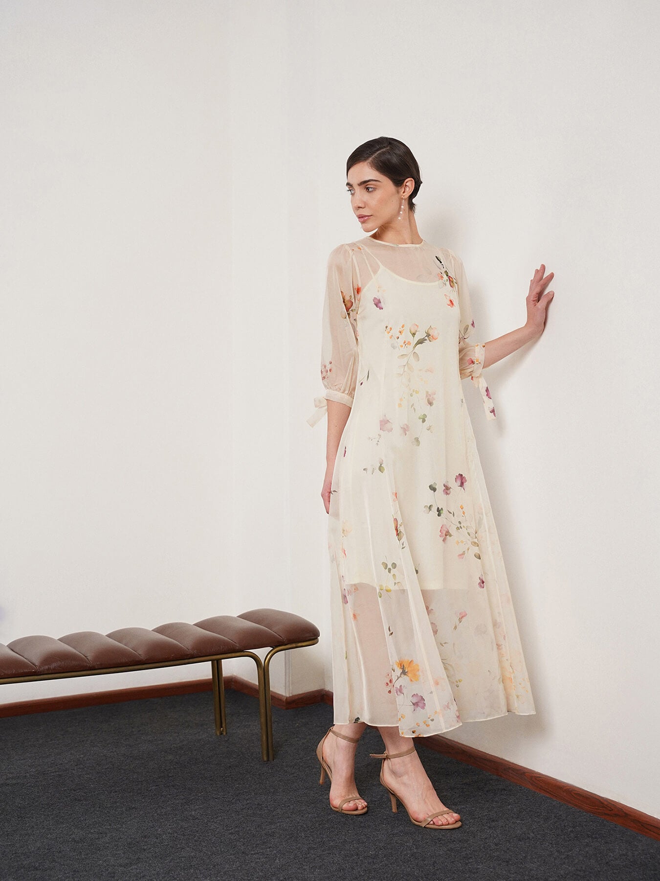 Floral Fit and Flare Dress - Off White