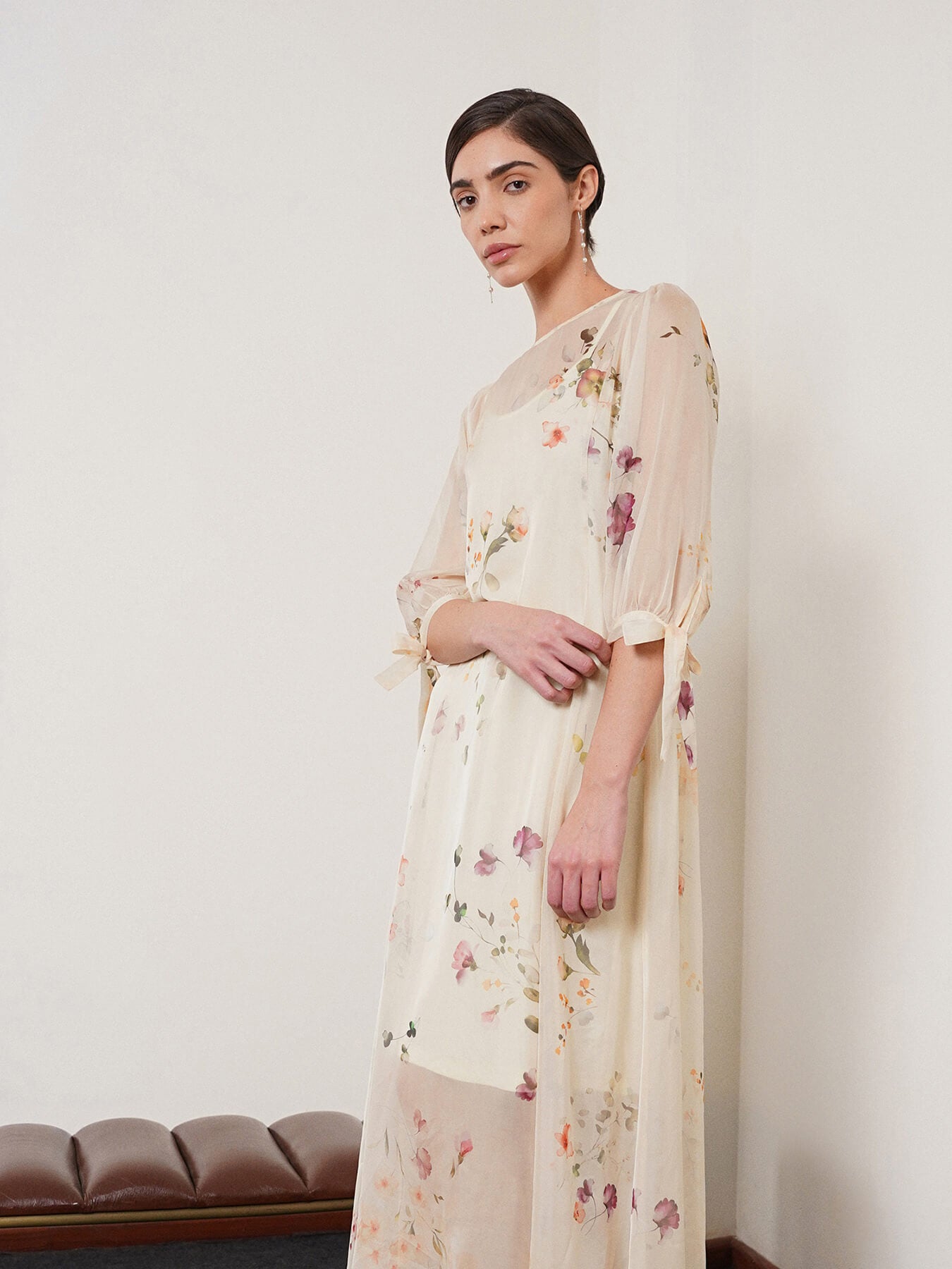 Floral Fit and Flare Dress - Off White