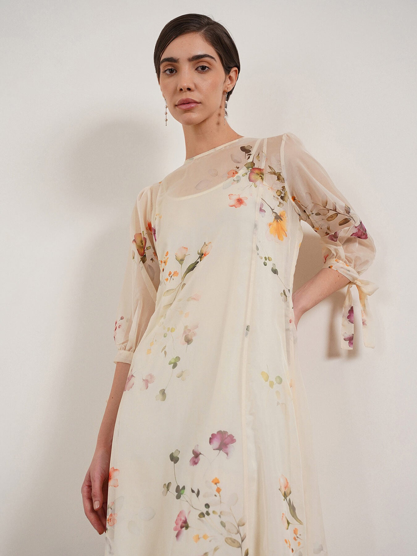 Floral Fit and Flare Dress - Off White