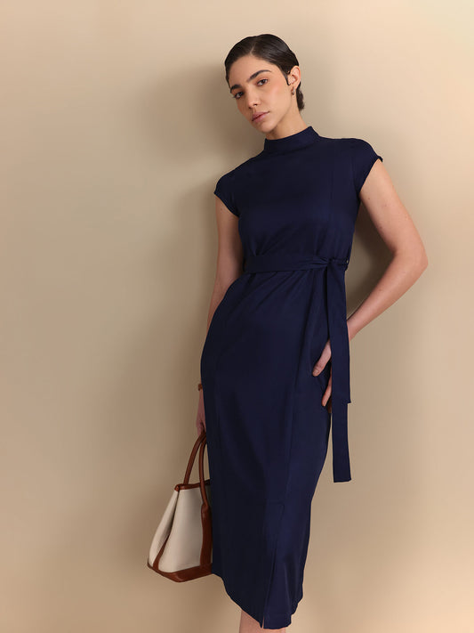 Sheath Midi Dress - Navy Blue