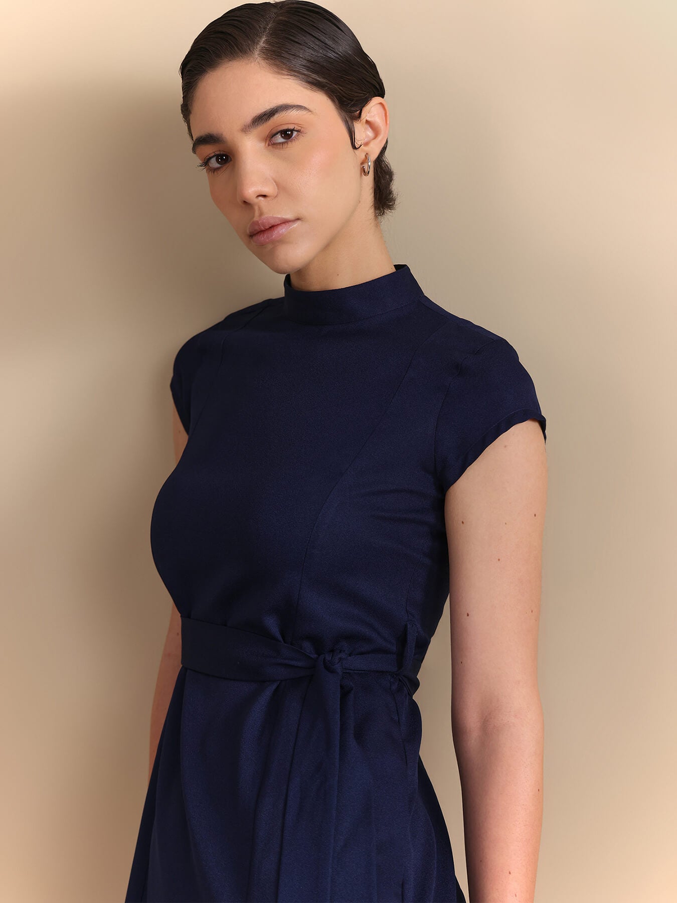 Sheath Midi Dress - Navy Blue