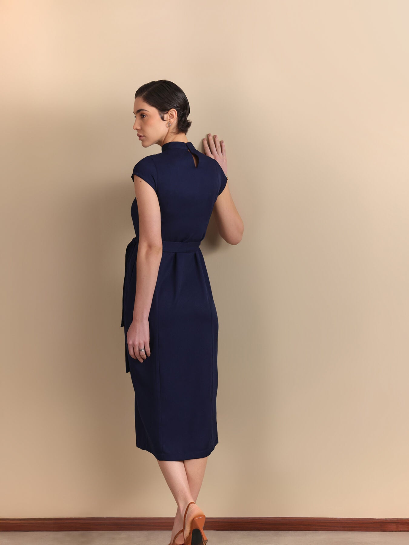 Sheath Midi Dress - Navy Blue