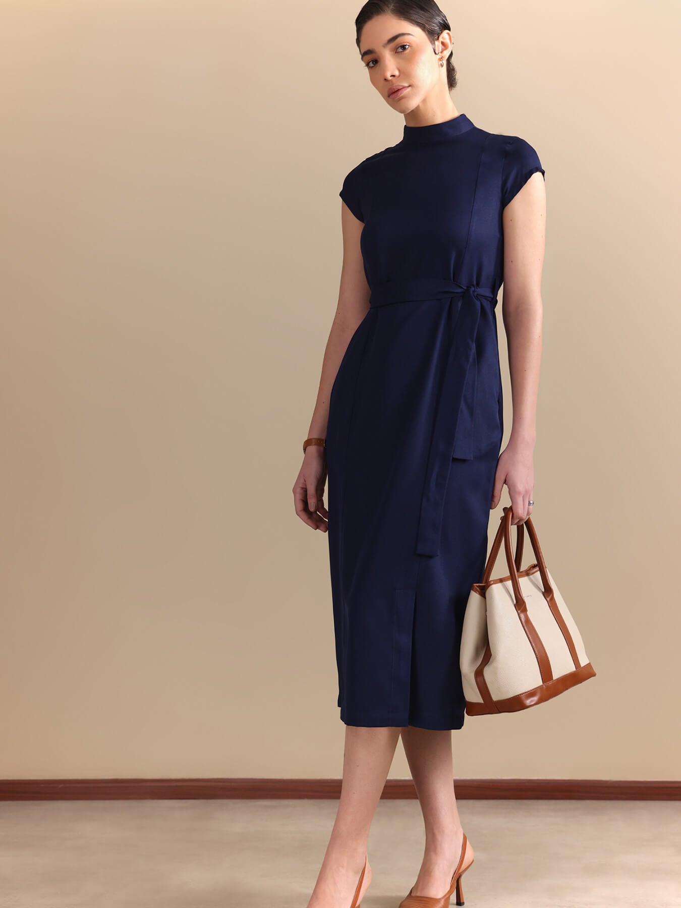 Sheath Midi Dress - Navy Blue
