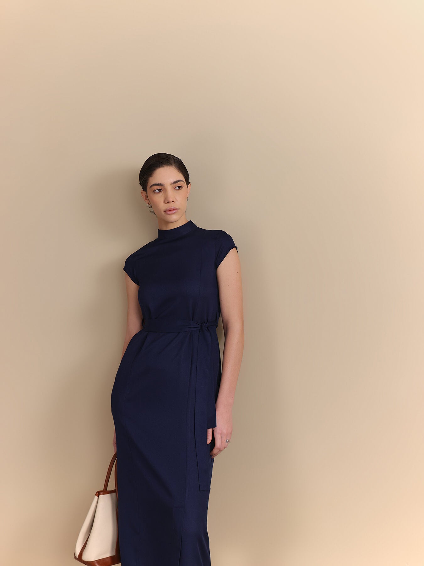 Sheath Midi Dress - Navy Blue