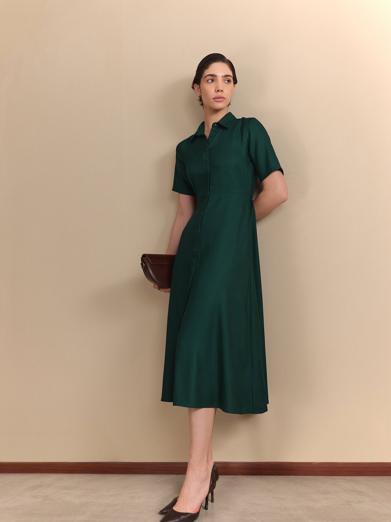 Fit & Flare Midi Dress - Green