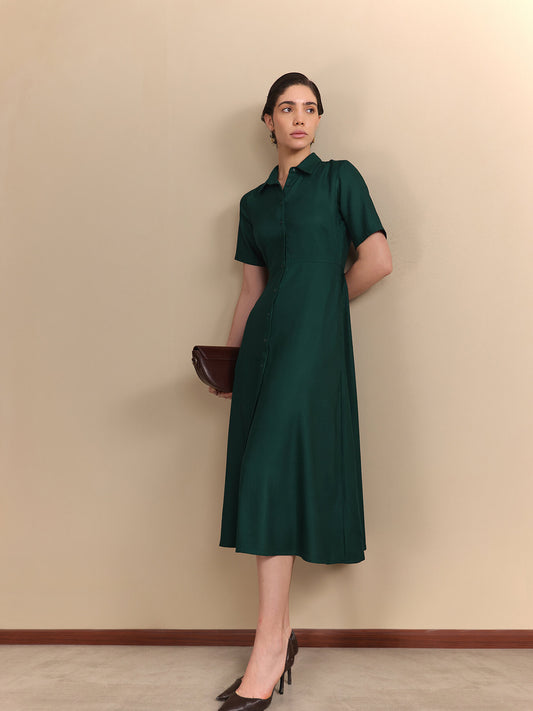 Fit & Flare Midi Dress - Green