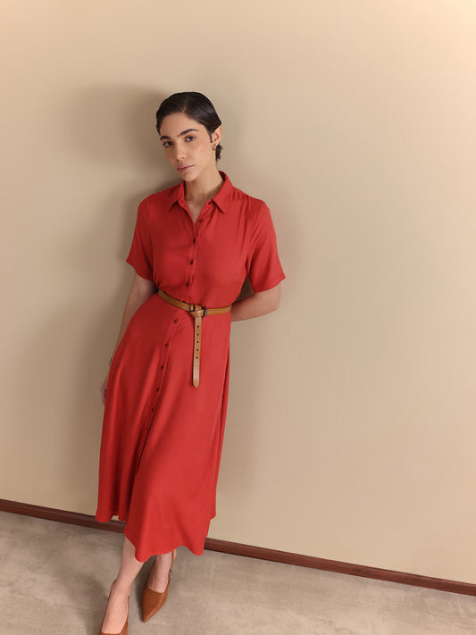 Fit & Flare Midi Dress - Rust