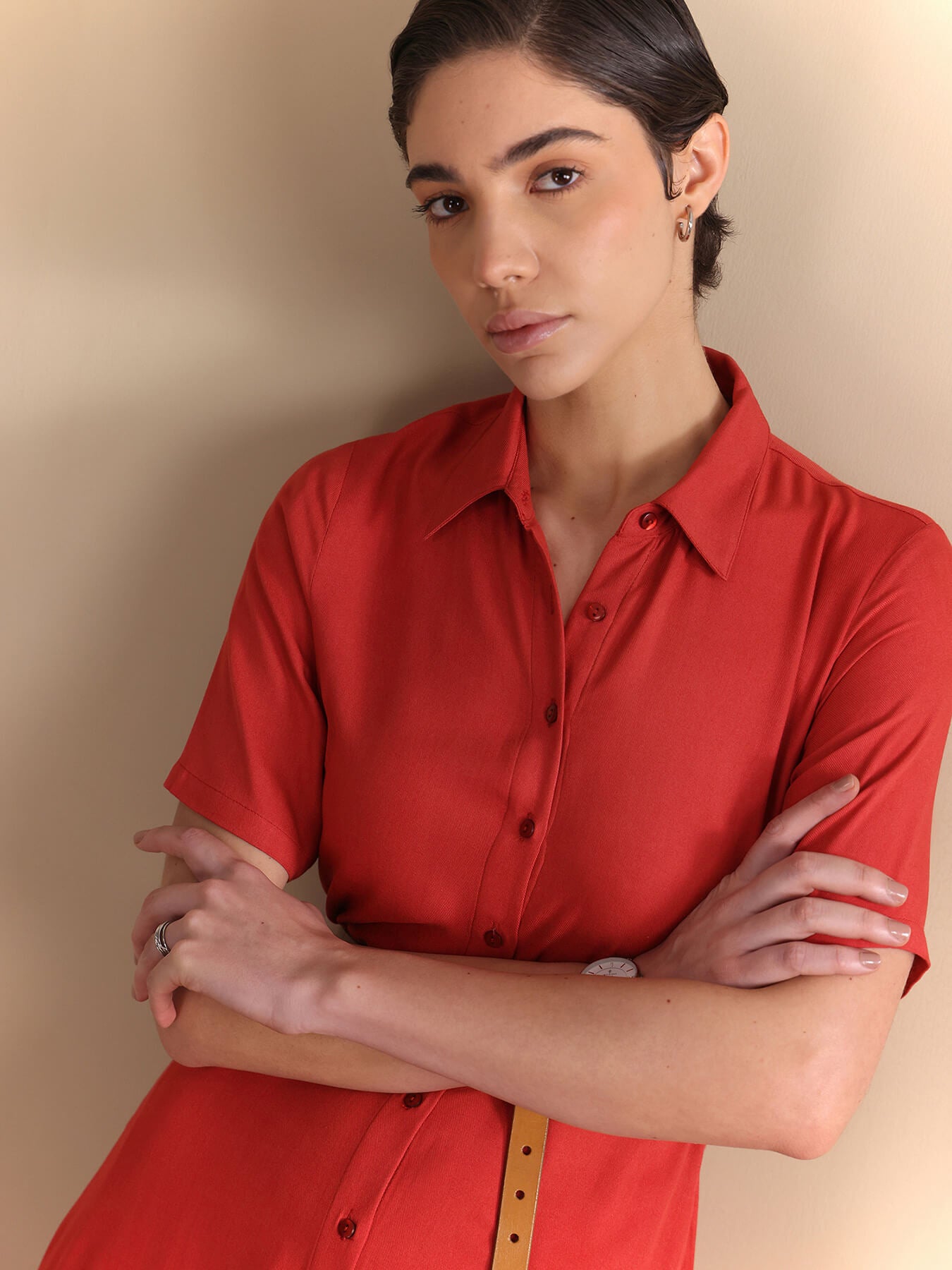 Fit & Flare Midi Dress - Rust