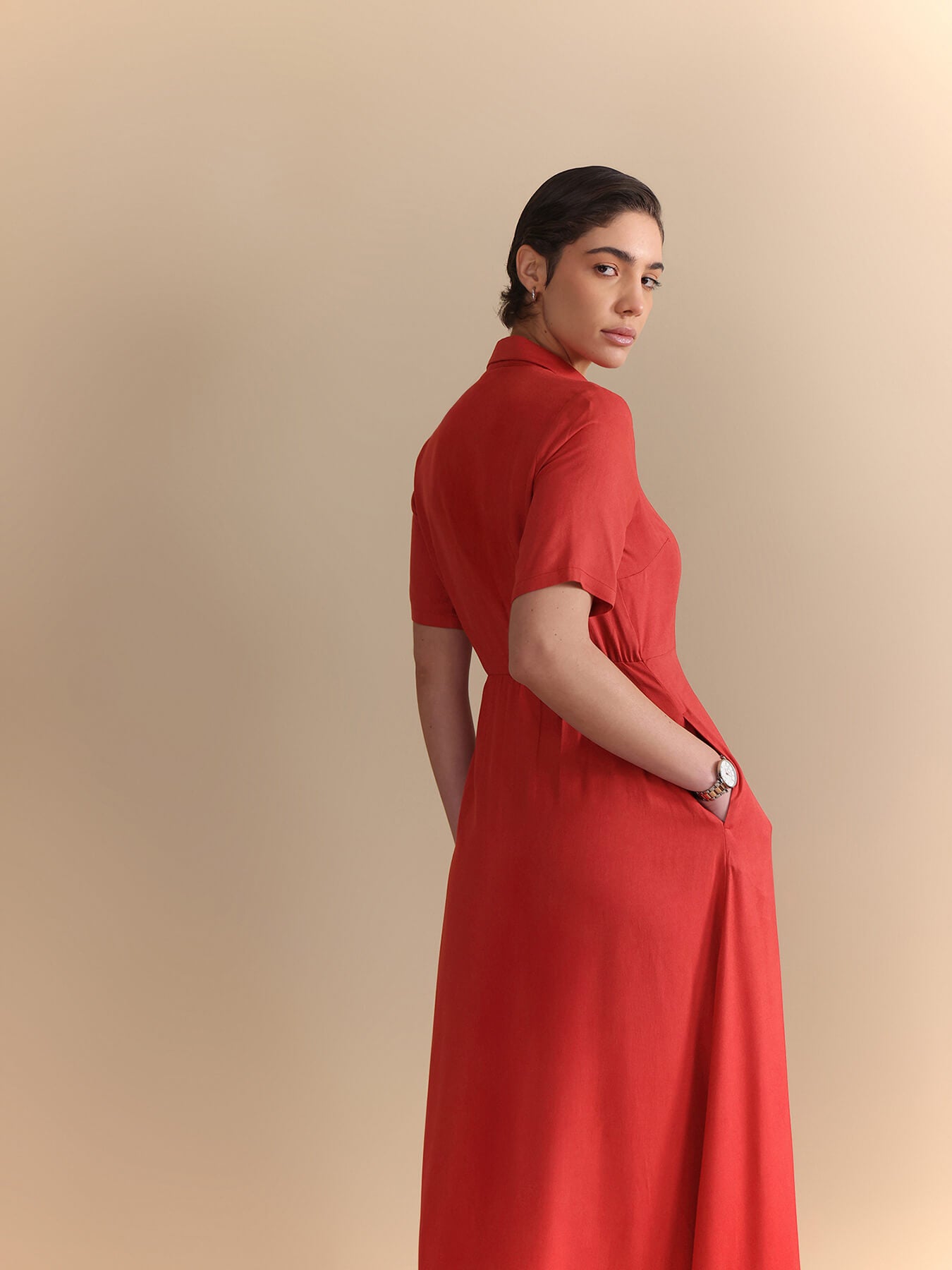 Fit & Flare Midi Dress - Rust