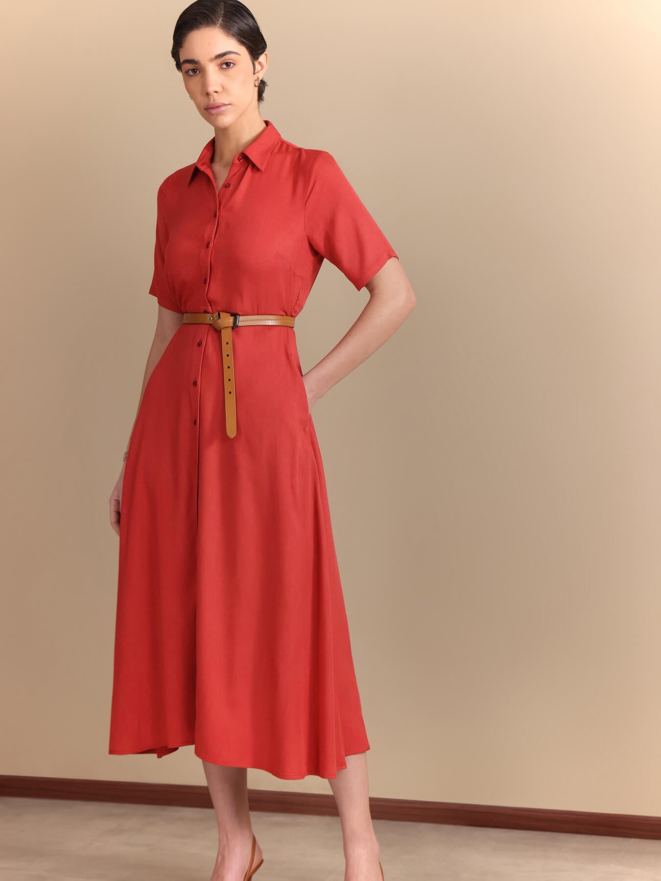 Fit & Flare Midi Dress - Rust