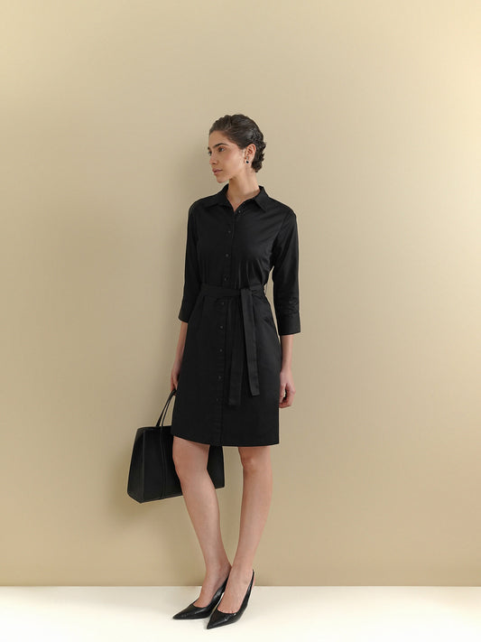 Cotton Shirt Dress - Black