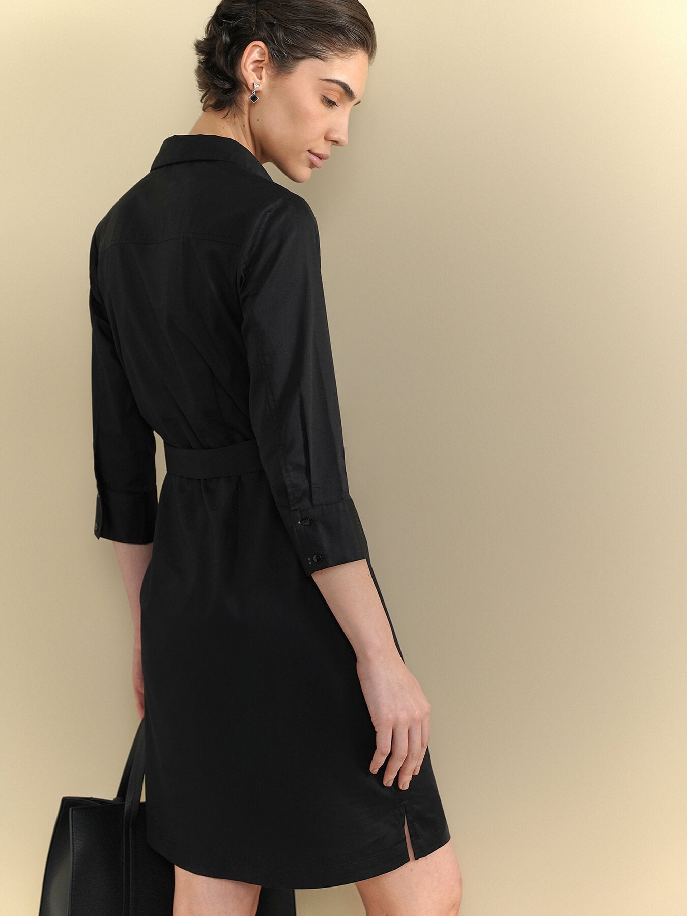 Cotton Shirt Dress - Black