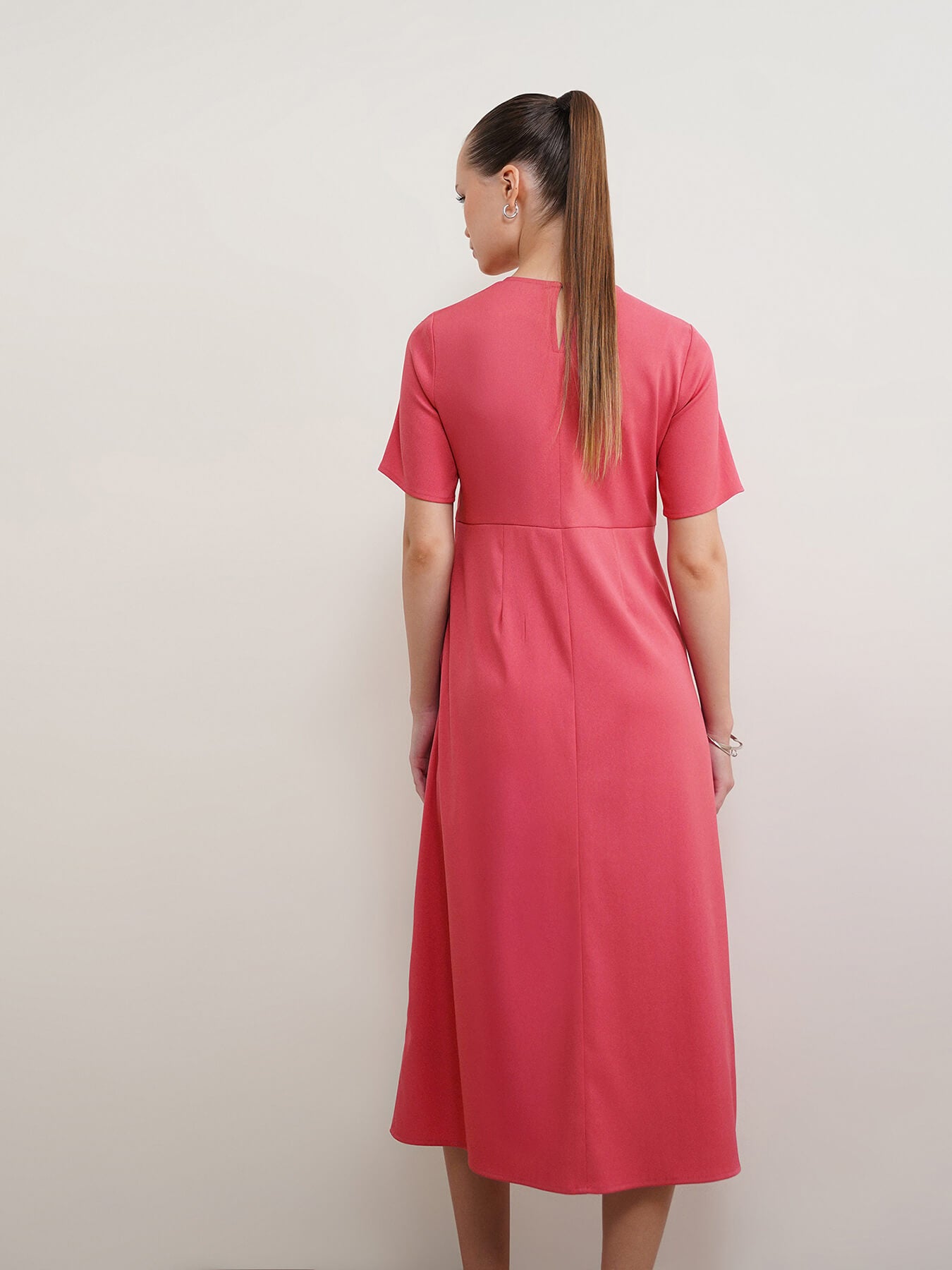 Round Neck A-Line Dress - Pink