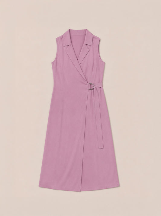 Notch Collar Wrap Midi Dress - Lilac