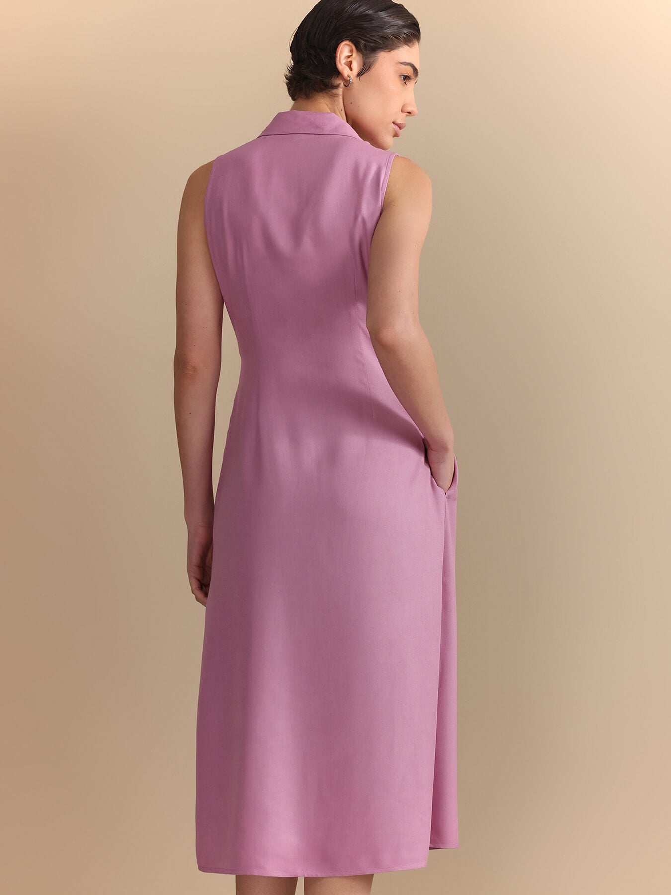 Notch Collar Wrap Midi Dress - Lilac