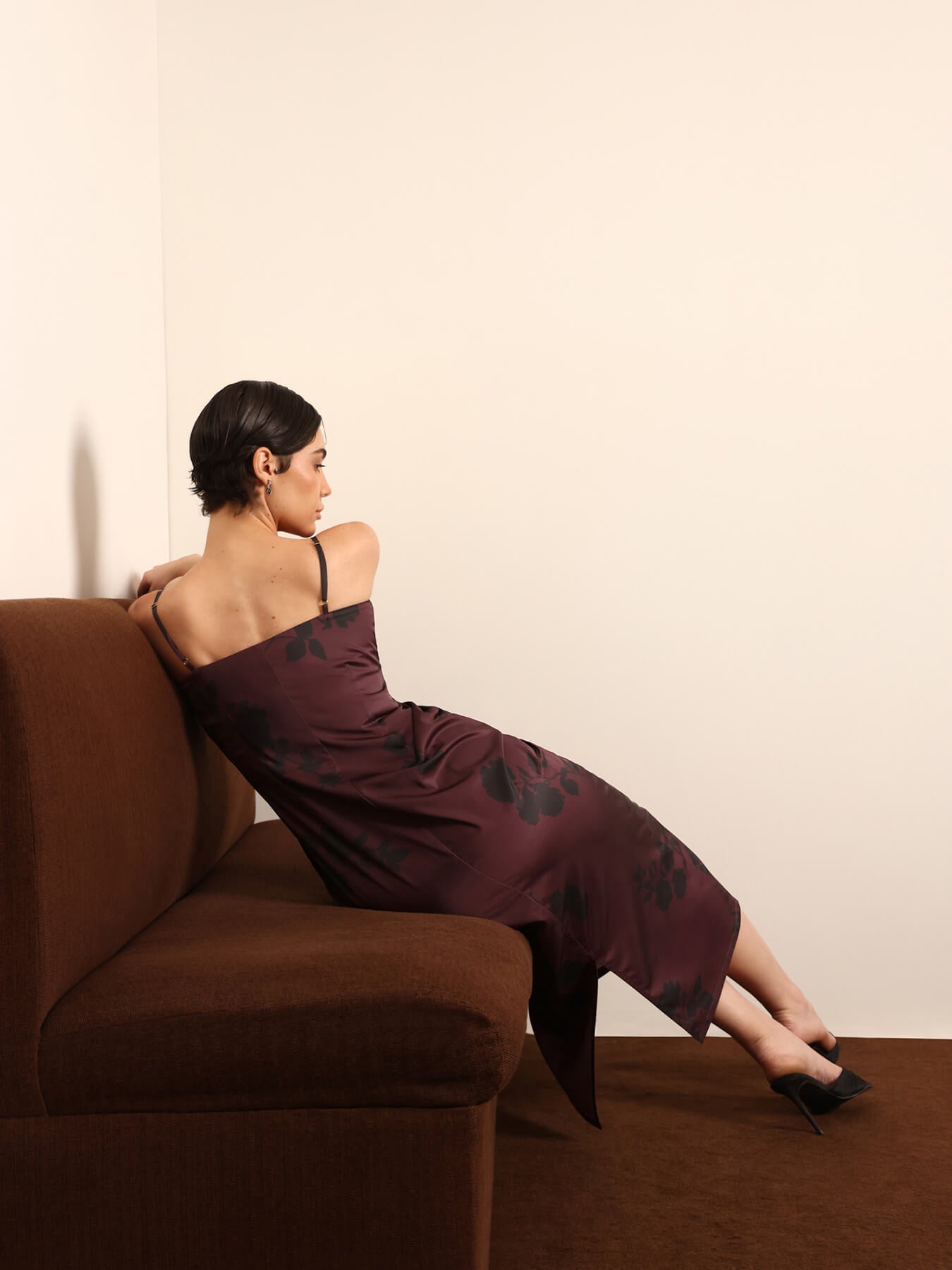 Satin Ombre Sheath Dress - Wine & Black