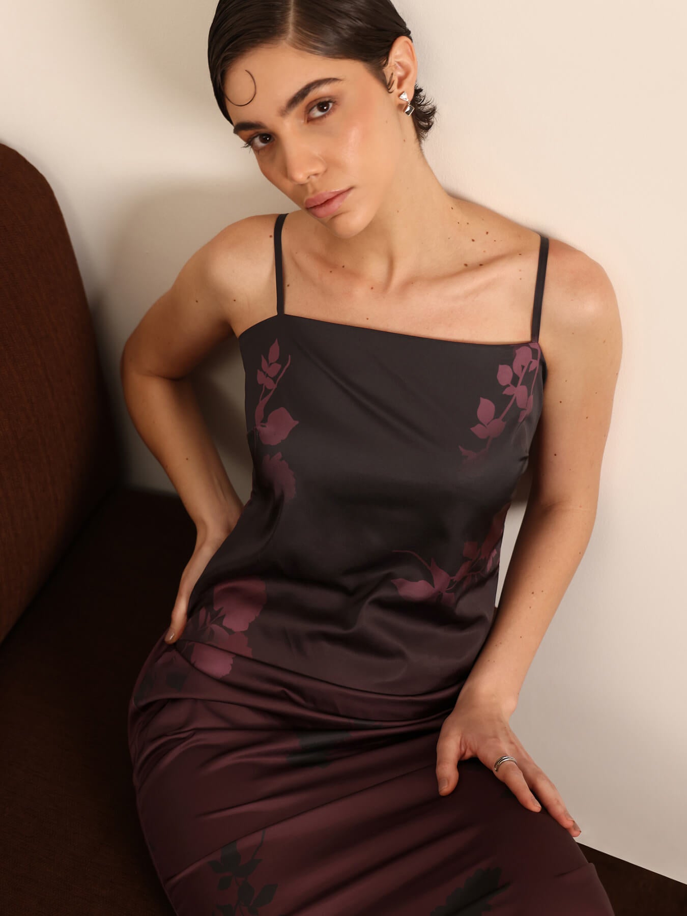 Satin Ombre Sheath Dress - Wine & Black