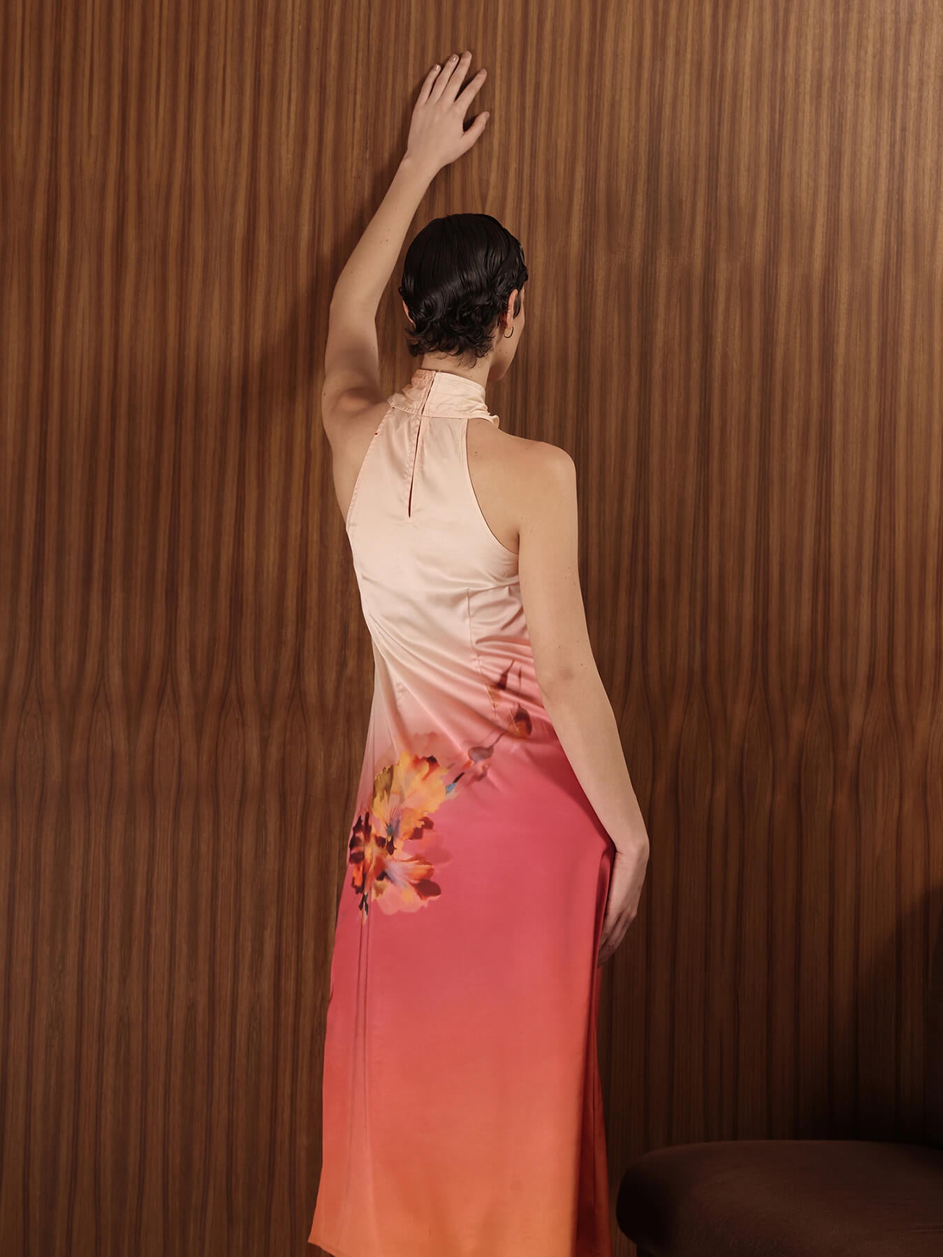 Satin Floral Midi Dress - Multicolour
