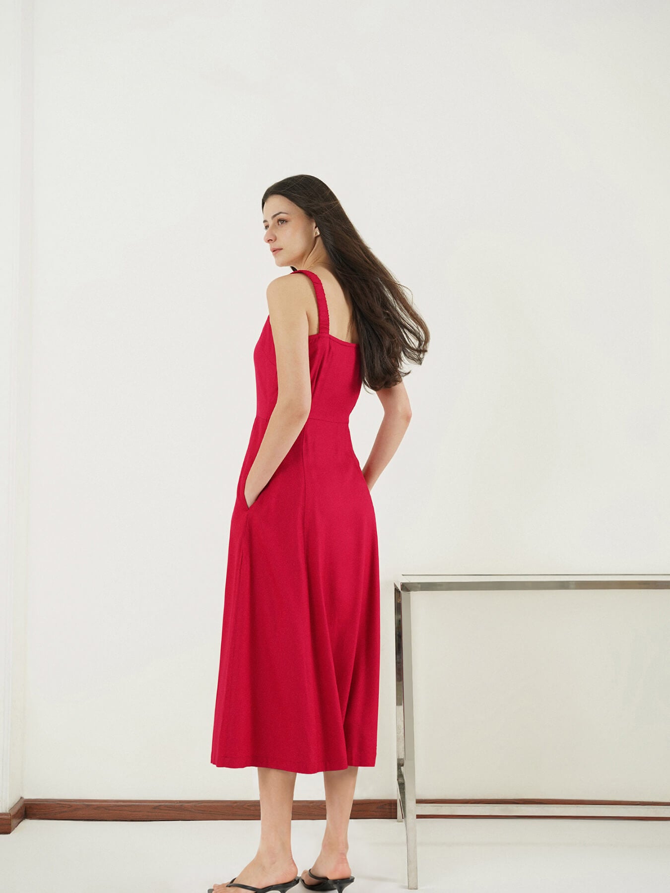 Fit and Flare Midi Dress - Pink