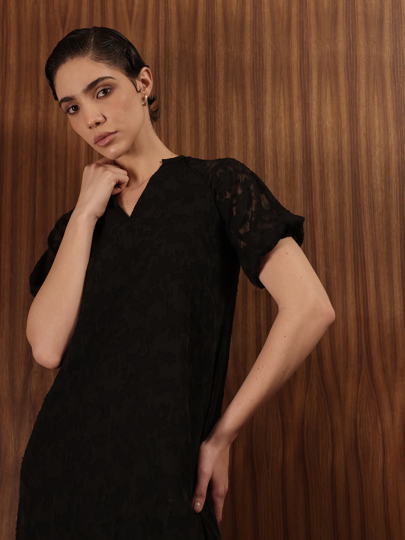Georgette Floral Dress - Black