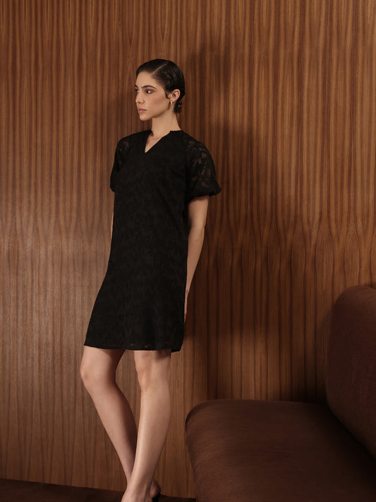 Georgette Floral Dress - Black