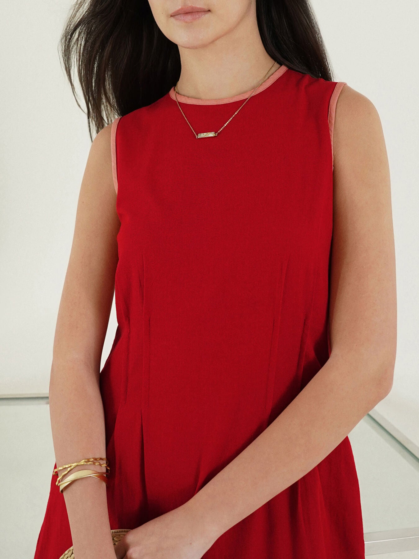 Cotton Fit and Flare Dress - Red
