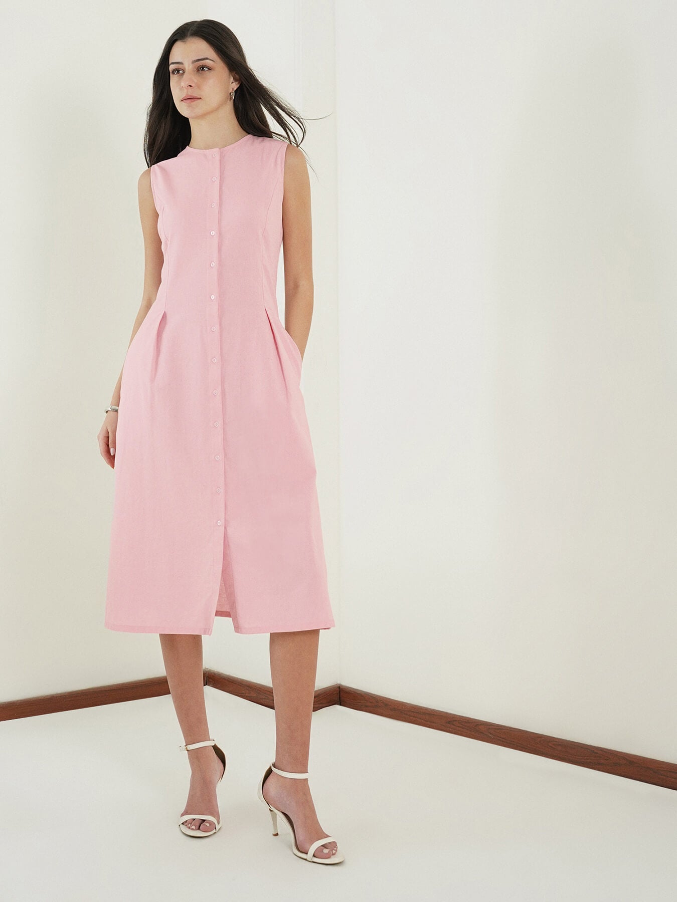 Pure Cotton A-Line Dress - Pink