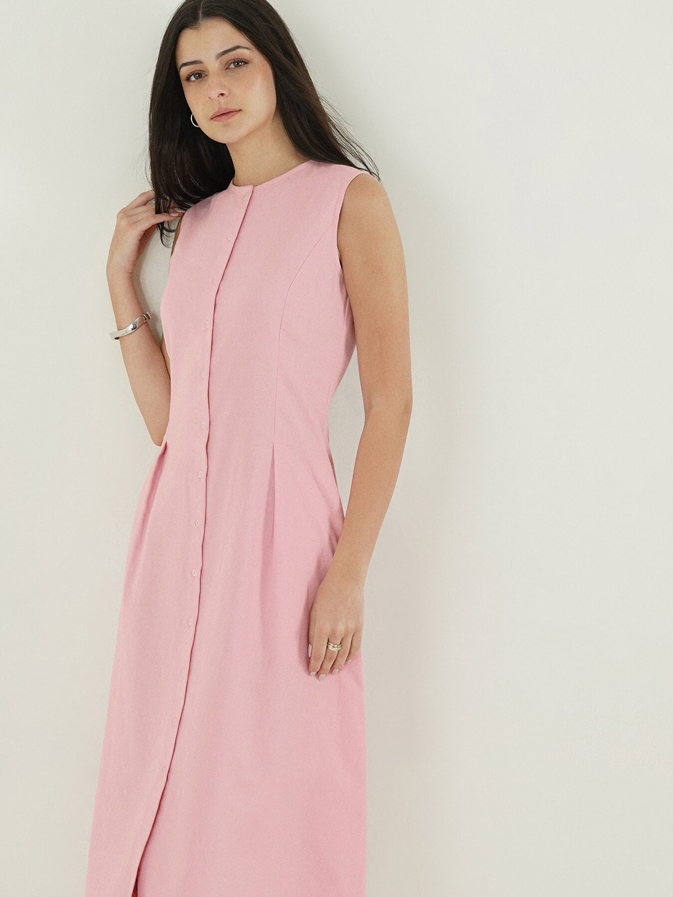 Pure Cotton A-Line Dress - Pink