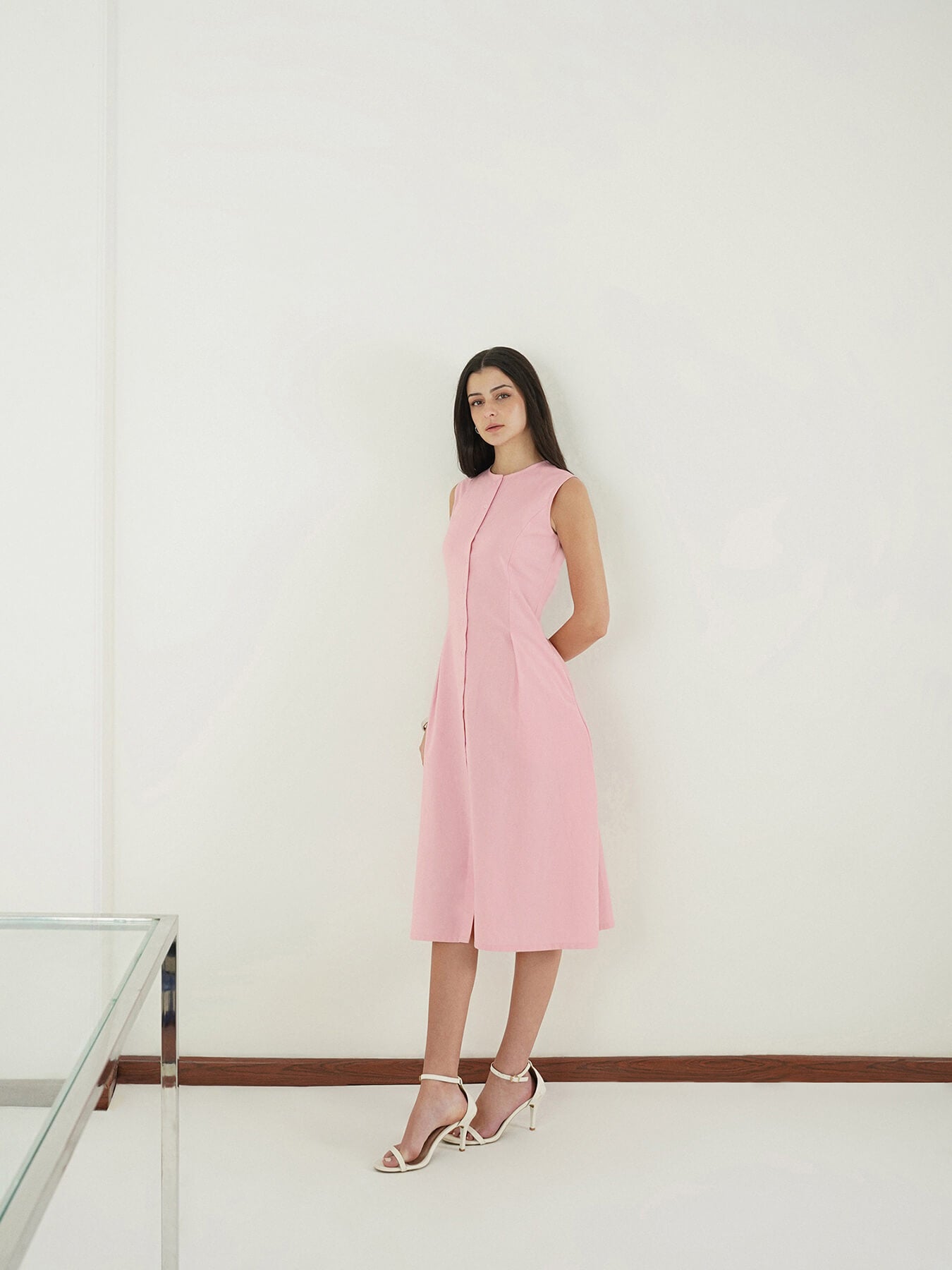 Pure Cotton A-Line Dress - Pink