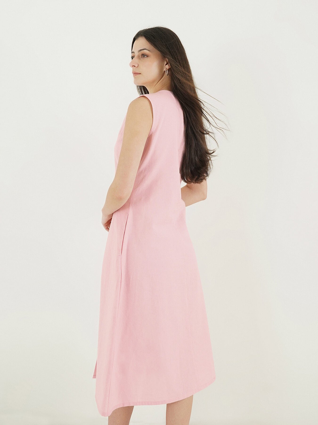 Pure Cotton A-Line Dress - Pink