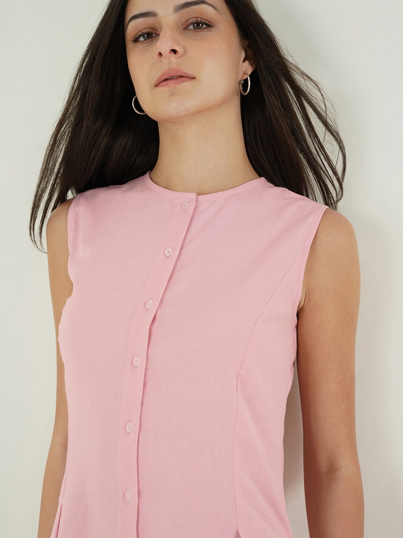 Pure Cotton A-Line Dress - Pink