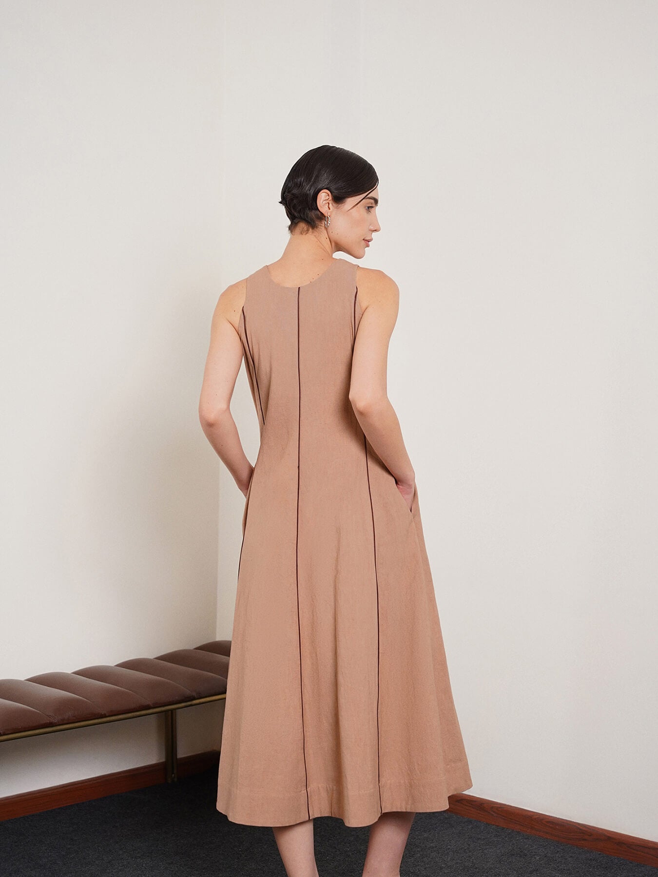 Pure Cotton Fit and Flare Dress - Beige