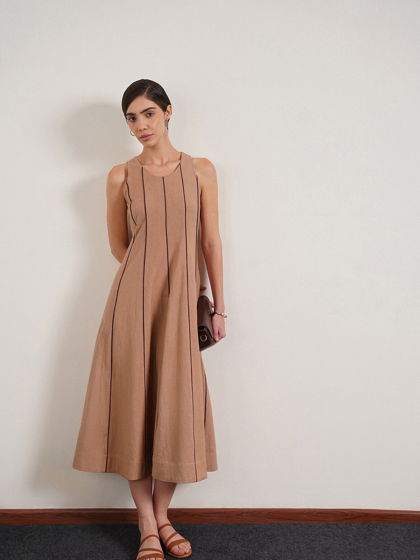 Pure Cotton Fit and Flare Dress - Beige