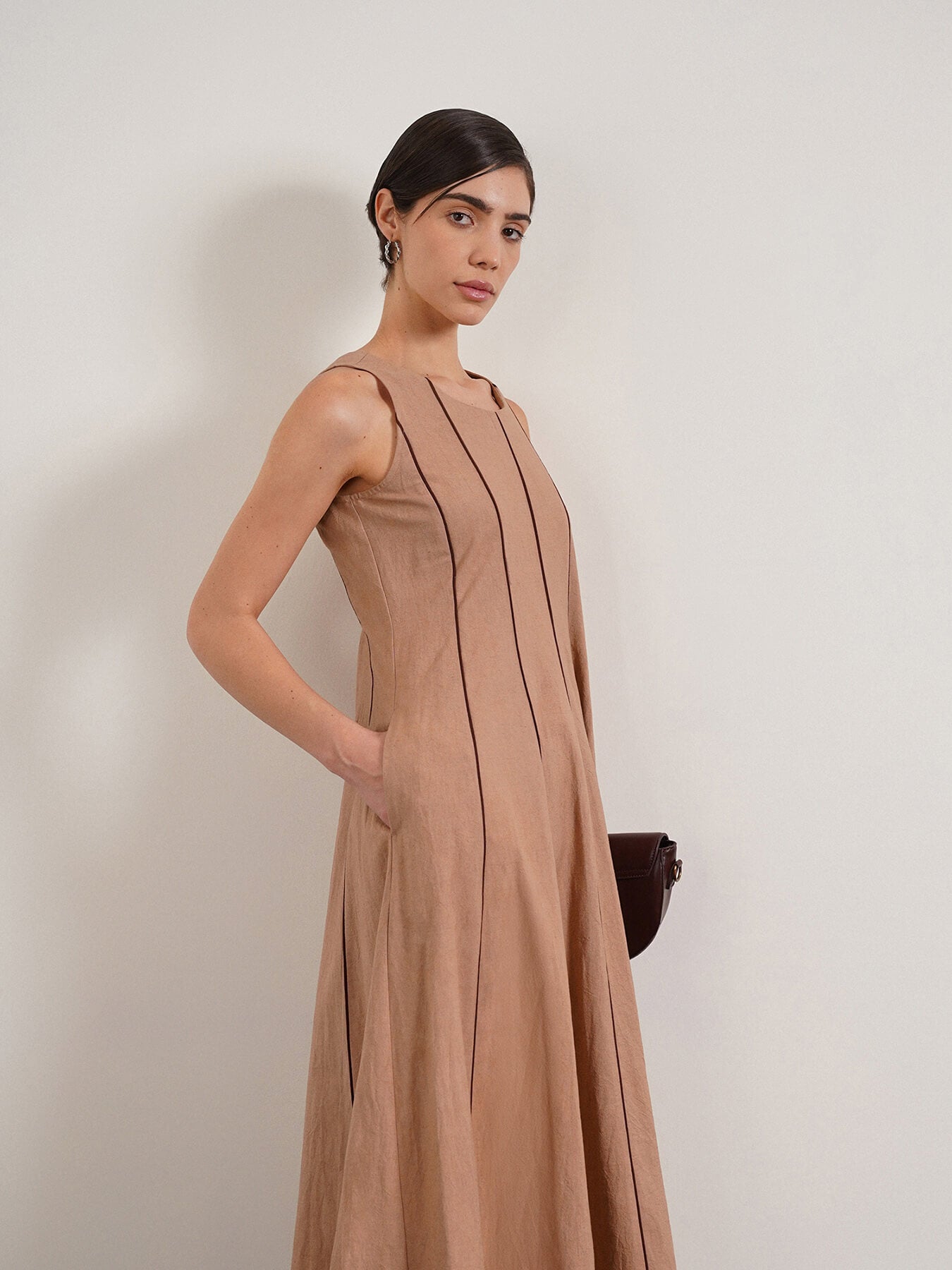 Pure Cotton Fit and Flare Dress - Beige