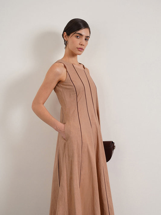 Pure Cotton Fit and Flare Dress - Beige