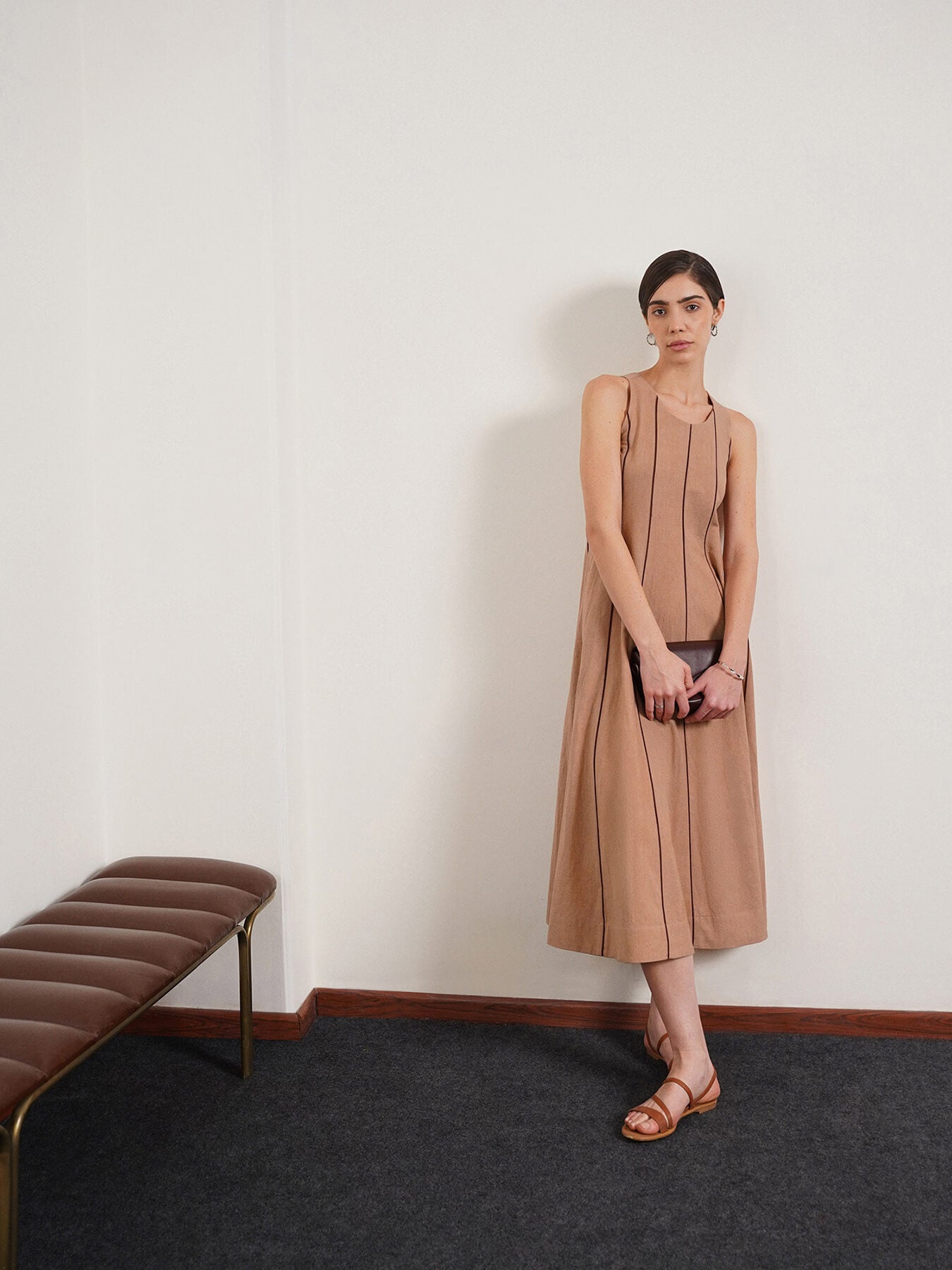 Pure Cotton Fit and Flare Dress - Beige