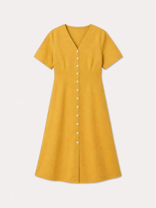 Pure Cotton A-Line Dress - Yellow