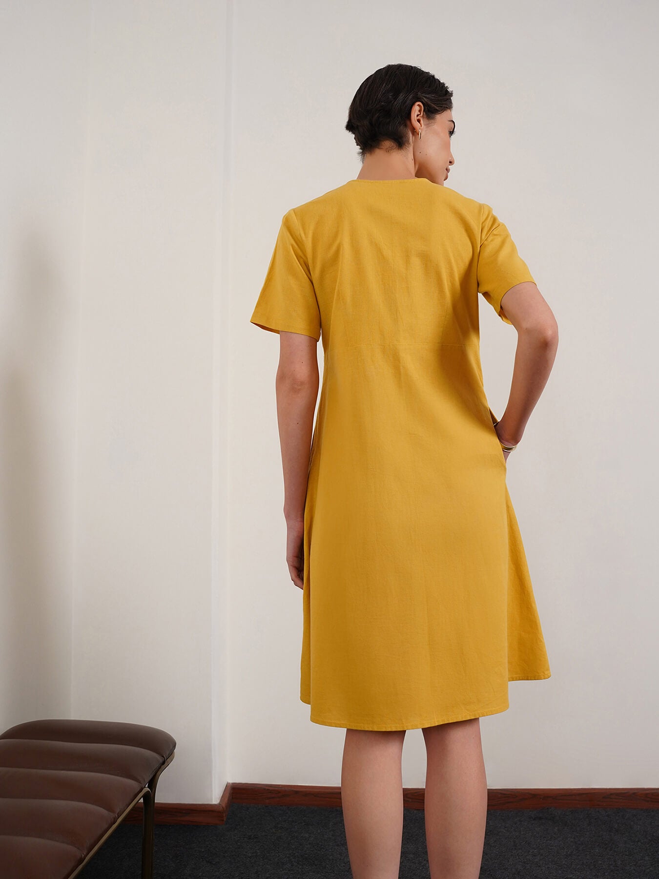 Pure Cotton A-Line Dress - Yellow