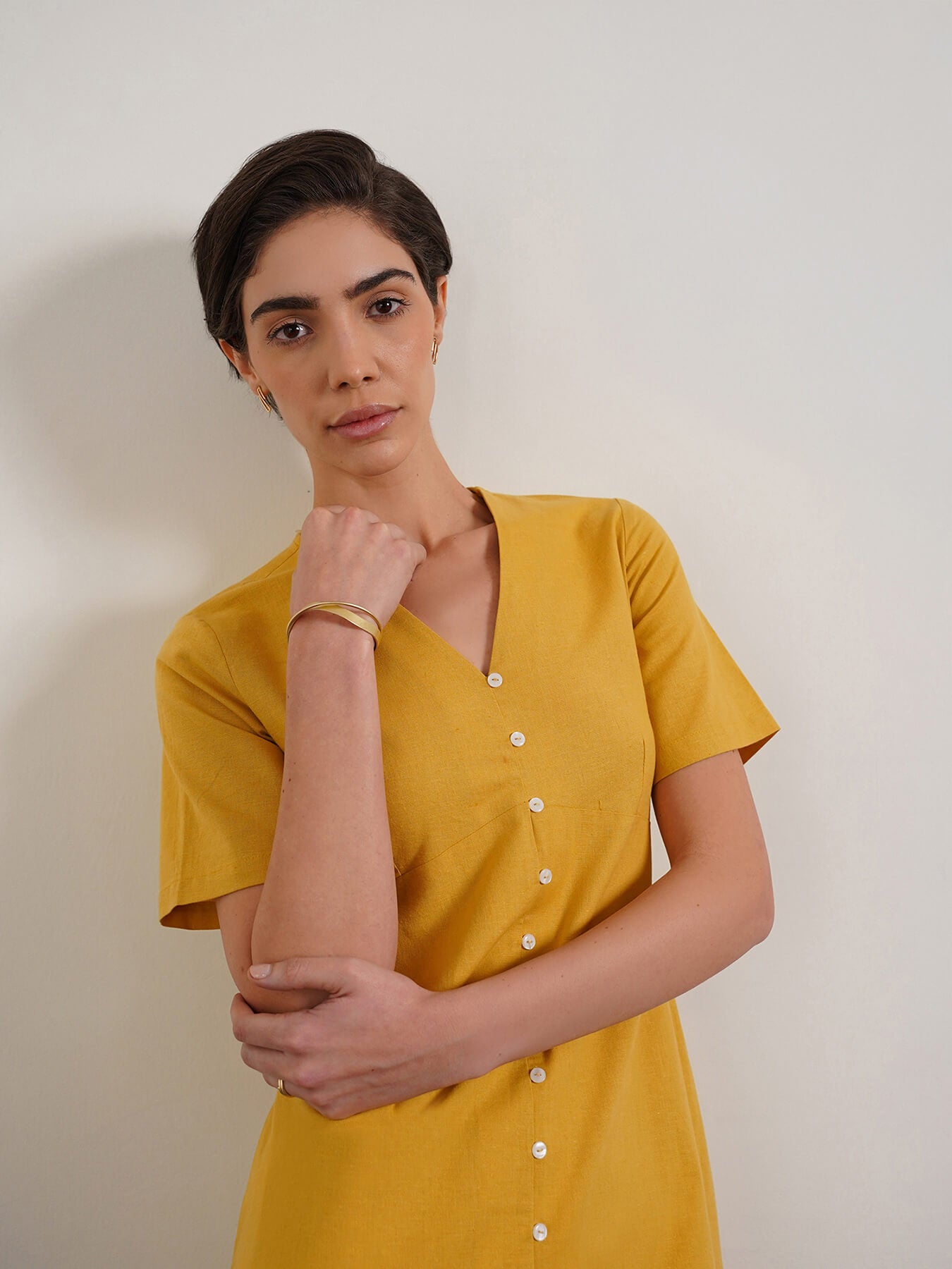 Pure Cotton A-Line Dress - Yellow
