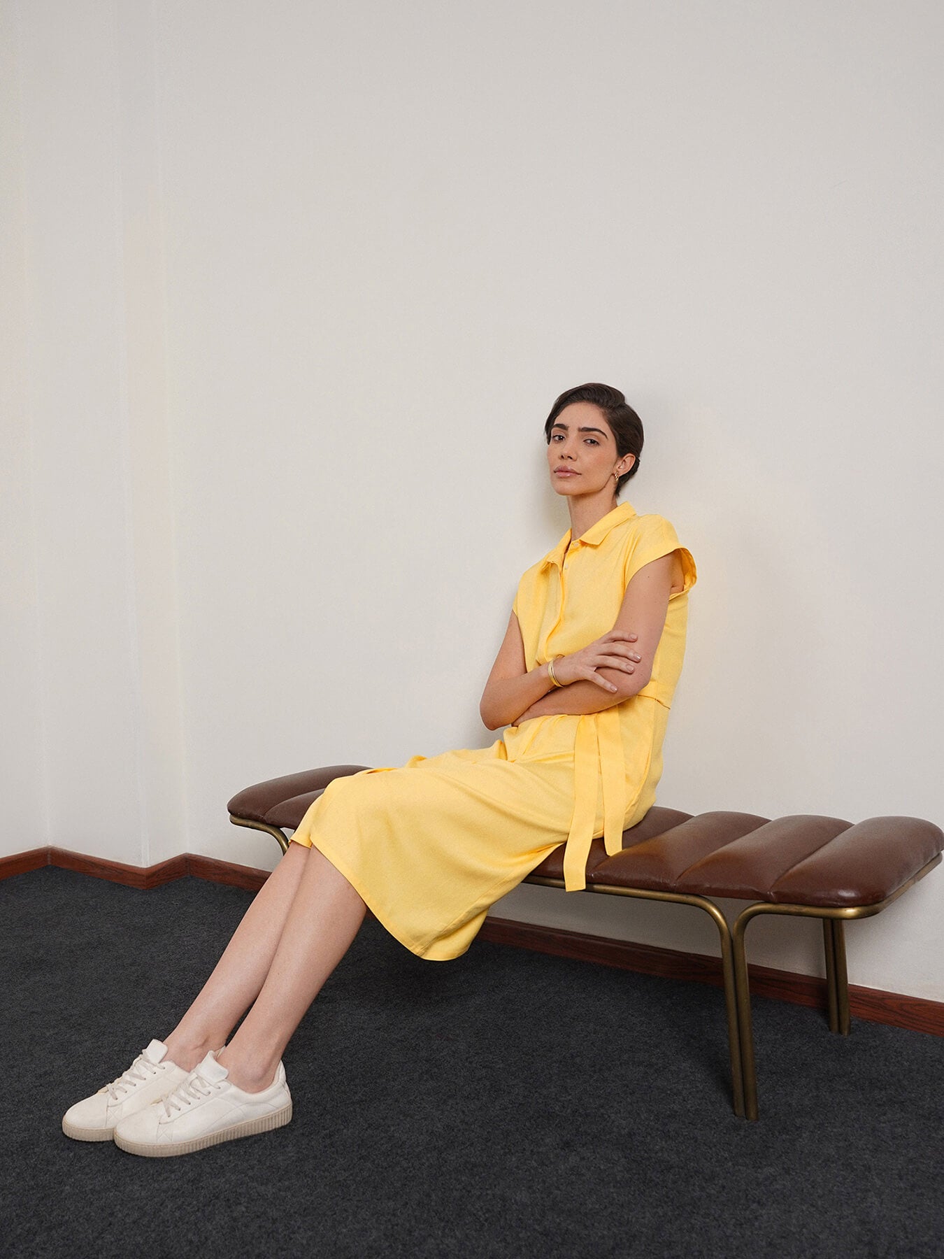 Midi Shirt Dress - Yellow